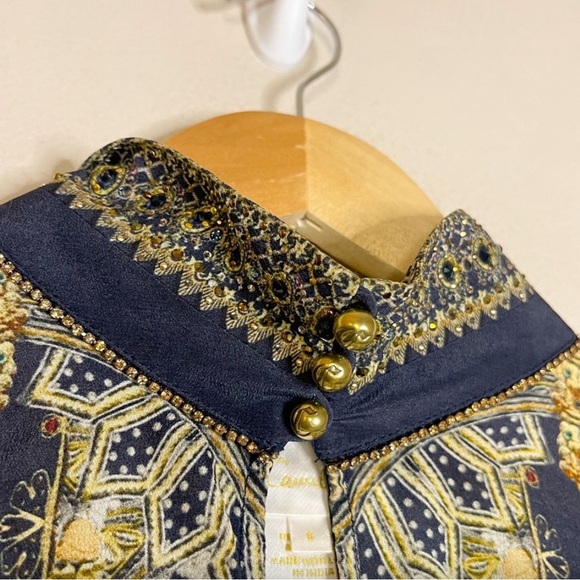CAMILLA 100% Silk Long Sleeve Embellished Blouse It’s All Over Torero Small - Picture 7 of 10